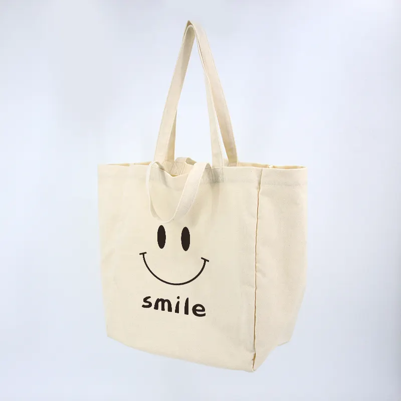 Custom Logo OEM Large Capacity Reusable Natural Cotton Canvas Tote Bag, Shopping Handbag