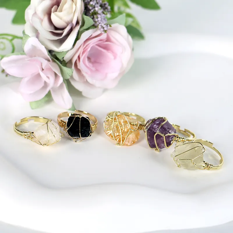Groothandel Sieraden Ringen Natuurlijke Ruwe Steen Verstelbare Ring Kristallen Ringen Voor Vrouwen Sieraden