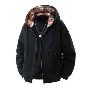 עיצוב חדש streetwear מותאם אישית באיכות גבוהה zip עד לשכבות כפול עיצוב משובץ קפוצ 'ון לבן