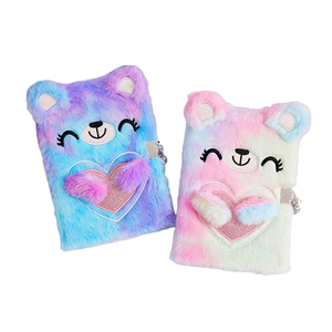 A5 Plush Bear <strong>Notebook</strong> <strong>with</strong> <strong>Lock</strong> for Girls Cartoon Beer <strong>Notepad</strong> Journal Diary - Product Image 1