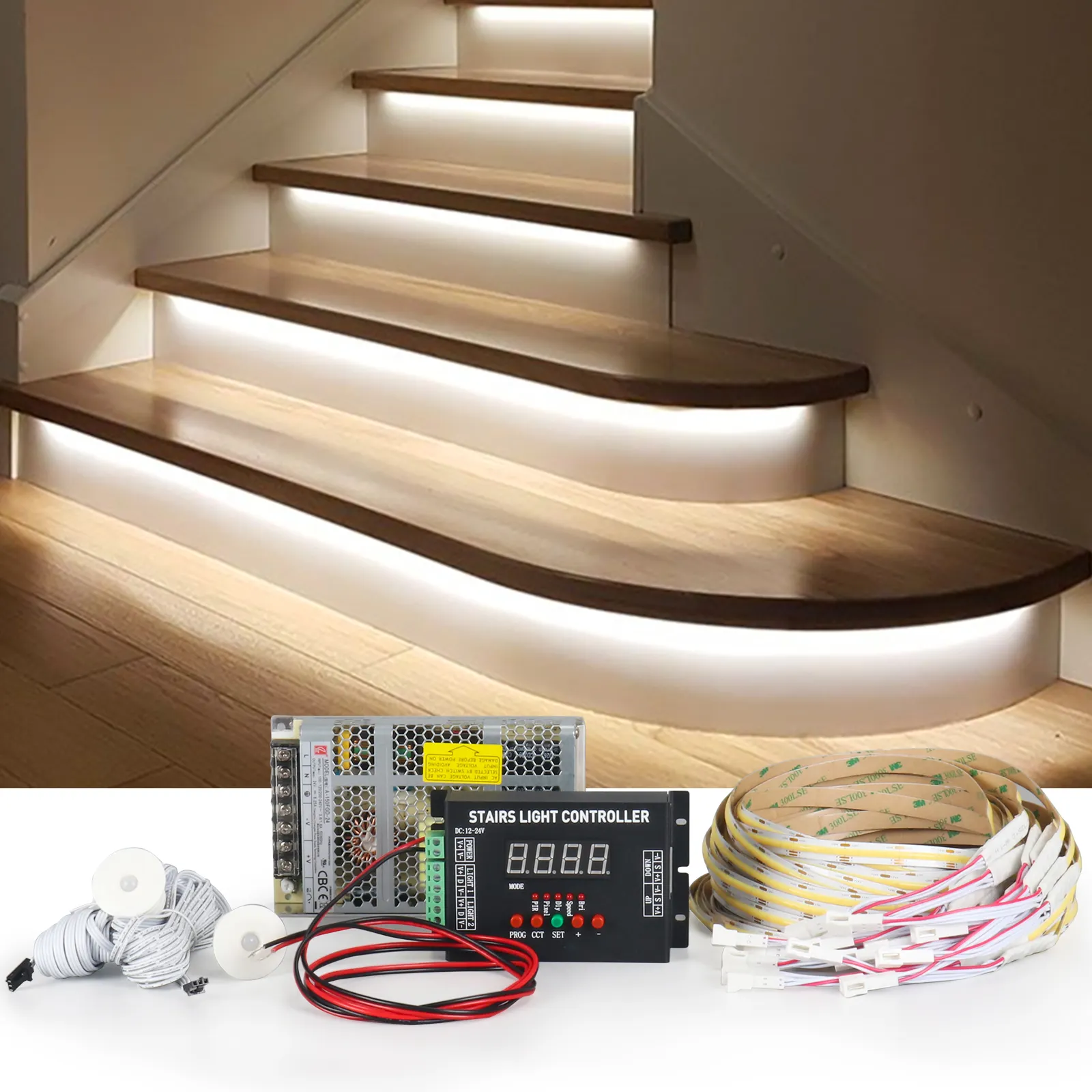 SL002 COB tagliabile Led Strip cablaggio semplice Smart Motion Sensor Switch Dimmer Controller System LED scale scale Step Light