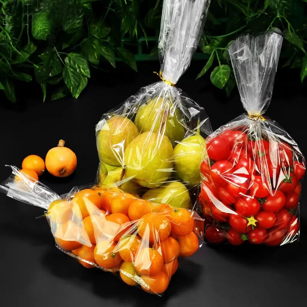 使い捨てオープンフルーツバッグ野菜包装バッグT型スーパーマーケット穴あき通気性口結び生鮮食品バッグ