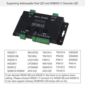 Sp201E Dmx512 светодиодный декодер Dc5-24V адресуемый Rgb цифровой пиксель Ws2811 Ws2815 Sk6812 светодиодные полосы света Spi контроллер сигнала - Product Image 3