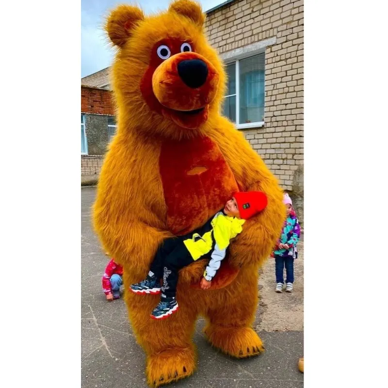 Fantasia de mascote de urso para adulto, vestido peludo inflável para festas infantis, fantasia de homem unissex marrom gigante, animal para carnaval/carnaval