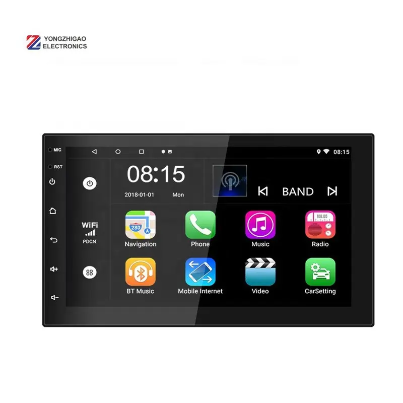راديو سيارة بشاشة لمس 7 بوصة Voyeego مزدوج 2 Din ستيريو Android شاشة وحدة رئيسية عالمية Bt مع نظام تحديد المواقع الوسائط المتعددة