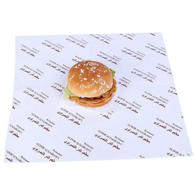 Papel de sándwich de grado alimenticio con revestimiento de PE, diseño personalizado y tamaño, a prueba de grasa, para envolver hamburguesas, papel de embalaje de pan