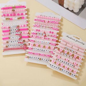 9 PACK - Breast Cancer Pulseiras Set para Mulheres Girl Pink Ribbon Consciência Câncer de Mama Empilhamento Bead Pulseira Pulseiras Stack