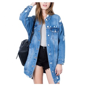 2025 yeni kadın Denim ceket boy gevşek Fit ile yırtık delikler orta uzunlukta moda çapraz sınır satış için Streetwear - Product Image 2