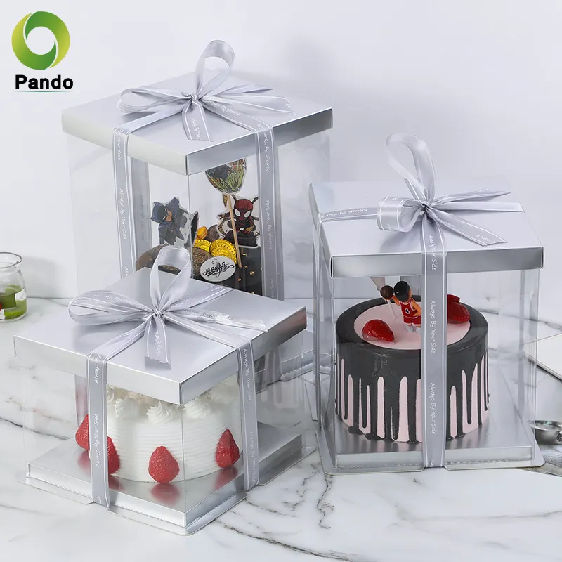 Caja de regalo para fiesta de cumpleaños, empaque de plástico personalizado de nuevo diseño transparente para pasteles y bodas