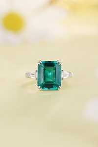 3宝石订婚戒指银5CT 8克拉祖母绿切割三宝石戒指女性钻石珠宝复古