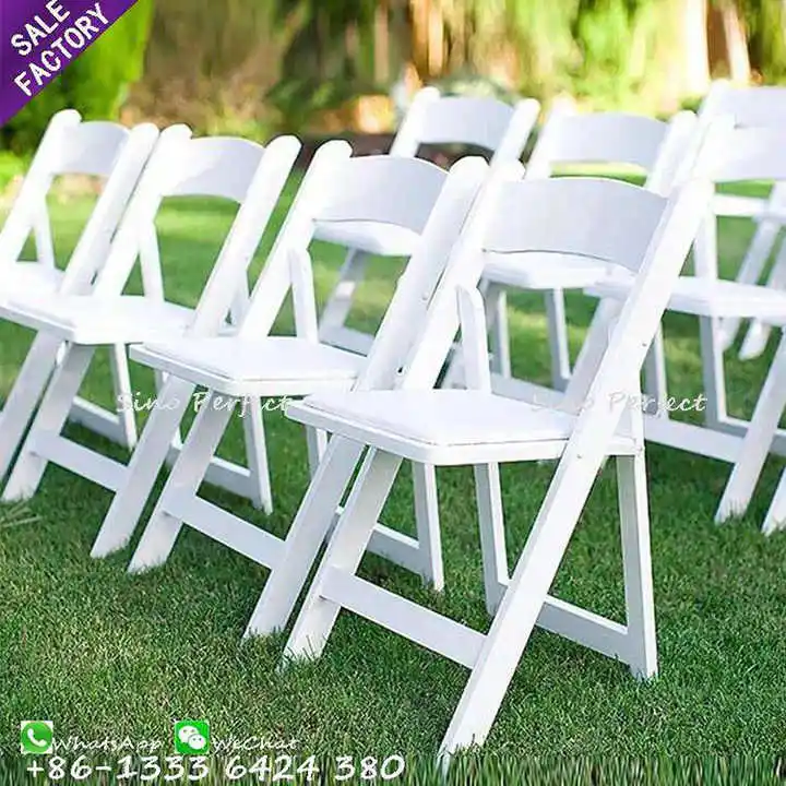 Commercio all'ingrosso giardino esterno bianco imbottito Wimbledon pieghevole sedia in resina per la festa di nozze