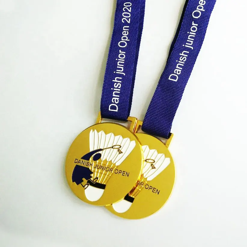 Metall Metallic Zink legierung Zamak Junior Open Badminton Sport meisterschaft Gold Auszeichnungen Medaille Medaillon mit Band Lanyard