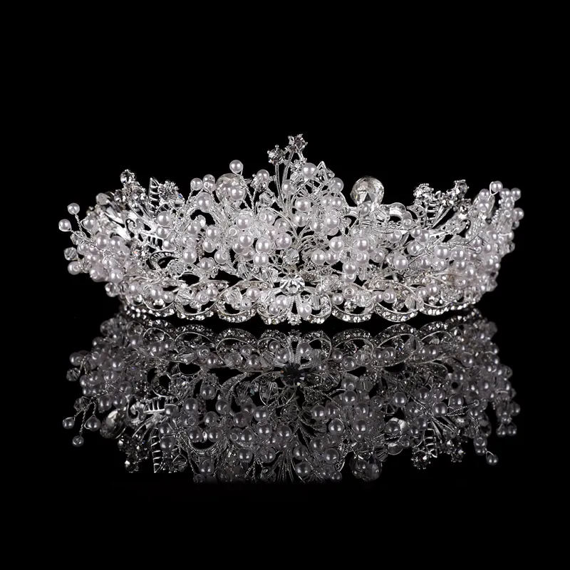 Phổ Biến Tinh Tế Handmade Ngọc Trai Pha Lê Rhinestone Nữ Hoàng Tiara Pageant Vương Miện