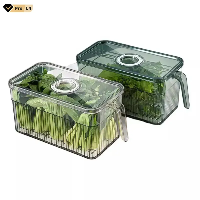 Boîte de rangement en plastique pour réfrigérateur, bac de stockage des aliments frais de cuisine, conteneur de stockage pour réfrigérateur avec couvercle à poignée
