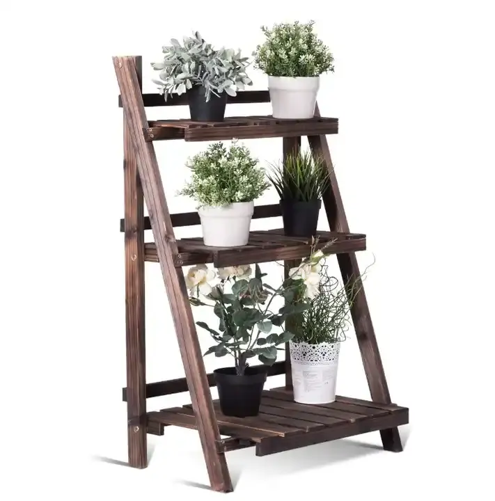 Wholesale Indoor Freestanding Plant Display Rack 3 Tire Wooden Rack wooden holder