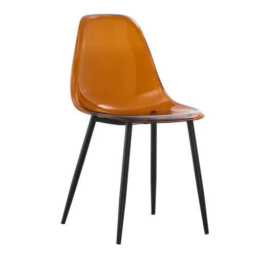 Cadeiras de jantar sem braços de cristal marrom moderno e minimalista com pernas de metal preto