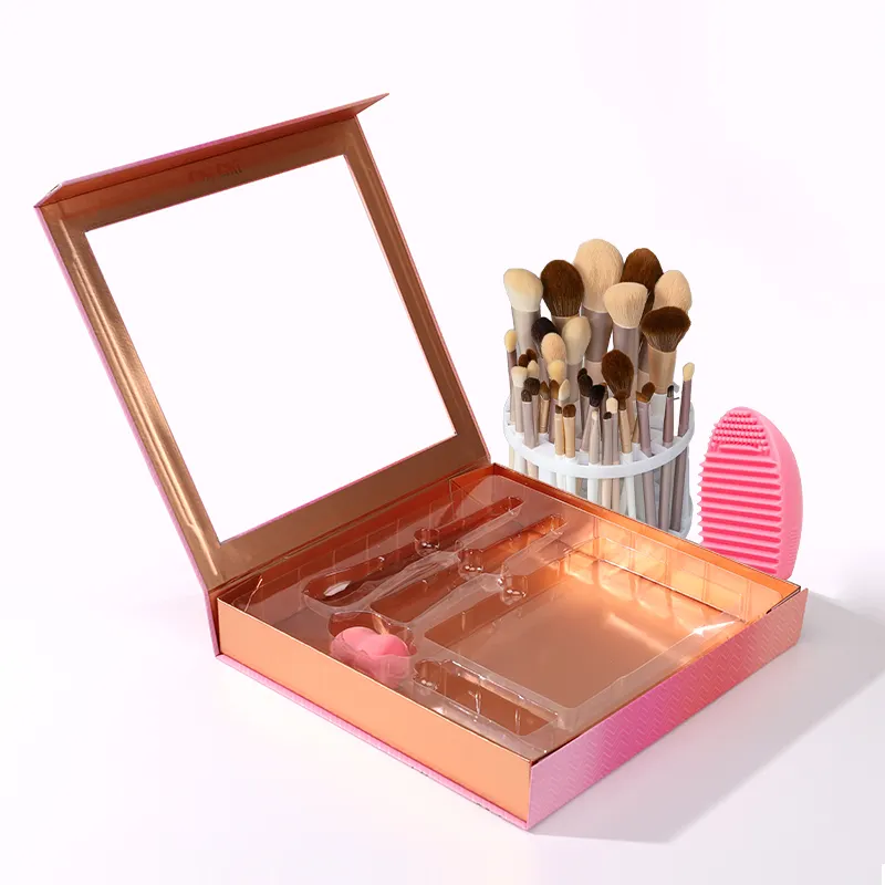 Caja de regalo magnética de lujo para cosméticos, caja de regalo personalizada rosa con ventana transparente PVS