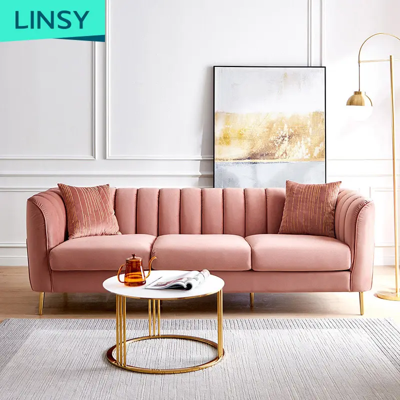 Conjunto de sofás modernos italianos, tapizado de tela de terciopelo azul y rosa, 2, 3 y 4 plazas, para sala de estar, S094