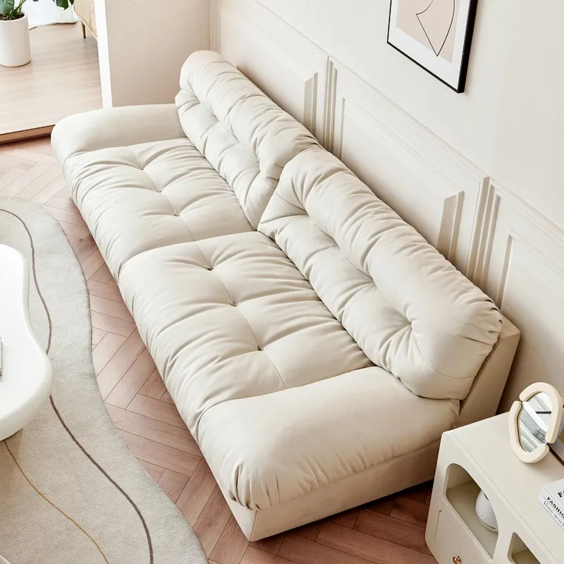 2024 mới Sofa kem đám mây hiện đại tối giản phòng khách nhỏ siêu rộng ngồi sâu hàng thẳng mềm xuống sofa vải mờ