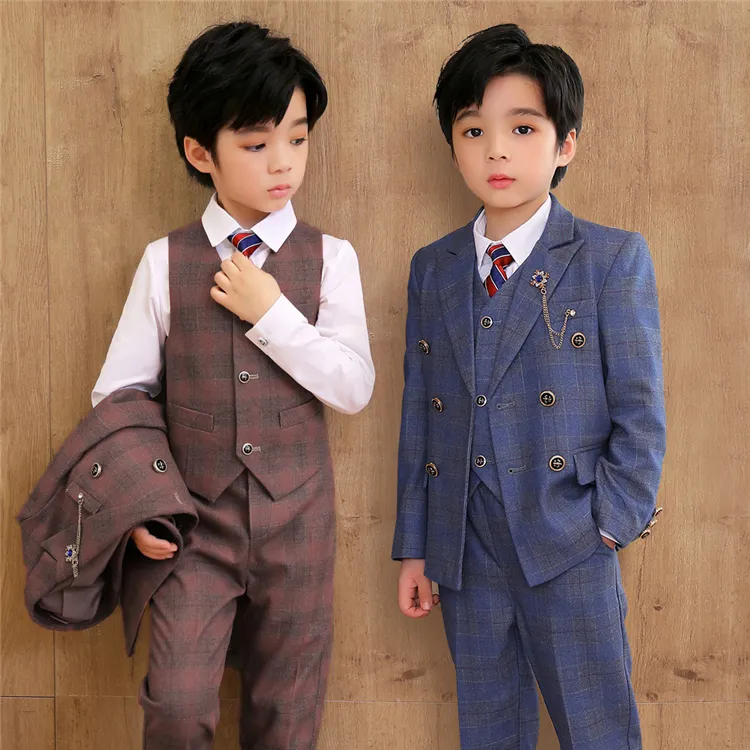 Setelan Formal pernikahan anak laki-laki, kostum jaket Blazer celana rompi 3 potong, setelan performa anak laki-laki 2023