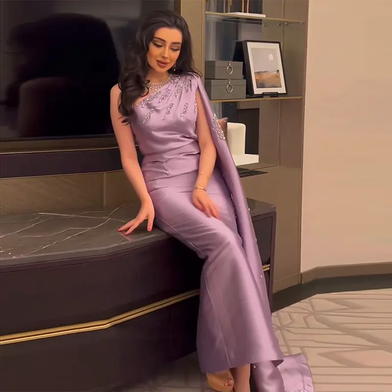 Jancember venta al por mayor directo de fábrica púrpura mancha sirena moda elegante vestido de noche de Graduación