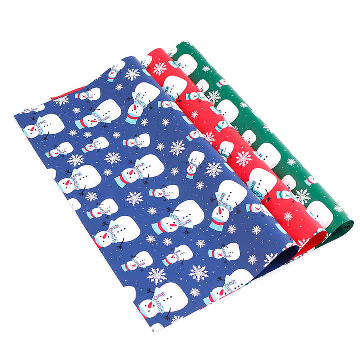 Eco-Friendly Thick Holiday Gift Wholesale Christmas Snowman Design Waterproof Flower Wrapping Paper
