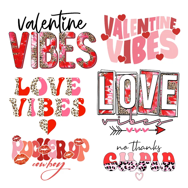 Kustom Hari Valentine Cinta Desain Cetak Offset Transfer Besi Berkelompok Patch DTF Cetak Layar Transfer Panas Logo untuk Tshirt