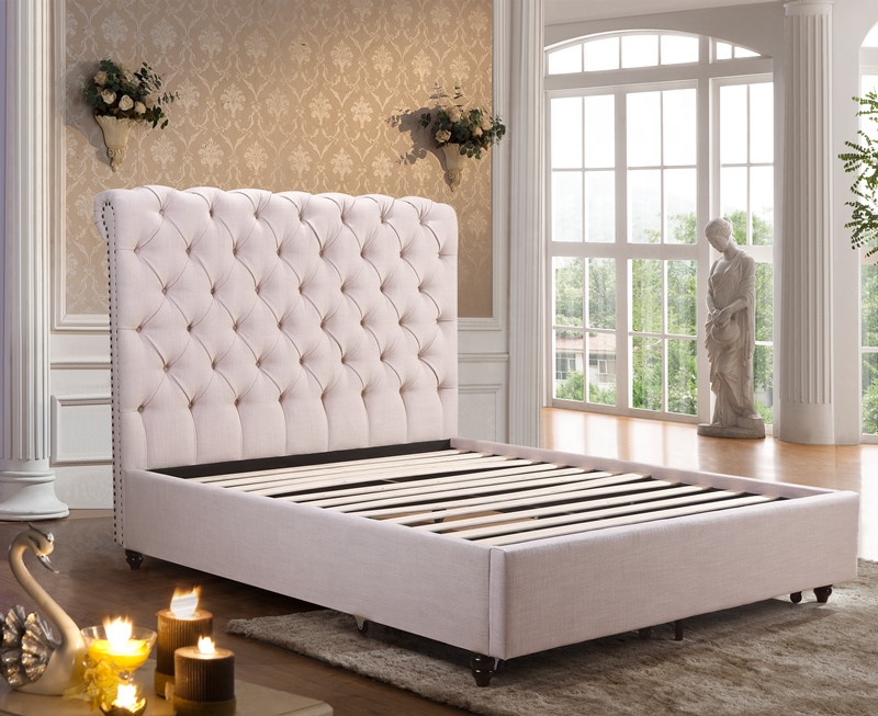 king size bed frame modern bed wing back chesterfield grey velvet fabric button bed for bedroom
