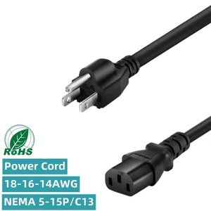 北米スタイル3プロングコード18Awg3ワイヤー米国電源コード3CプロングアメリカンIecC13電源リード延長ケーブル1.5M - Product Image 2