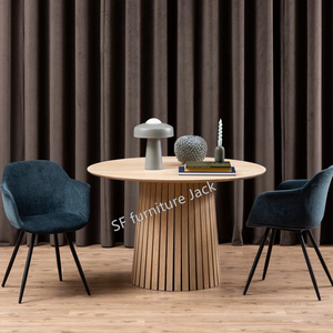简约实木餐桌圆形小空间世纪中叶现代胡桃木灰餐桌圆形底座 - Product Image 5