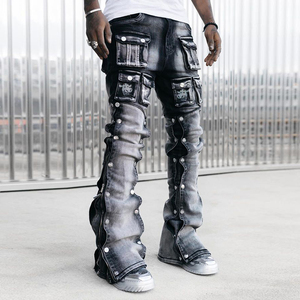 <span class=keywords><strong>Zhuo</strong></span> Yang giysi düşük adedi erkek kot ve Denim ceket yüksek kalite siyah Biker Denim pantolon için uyarlanmış