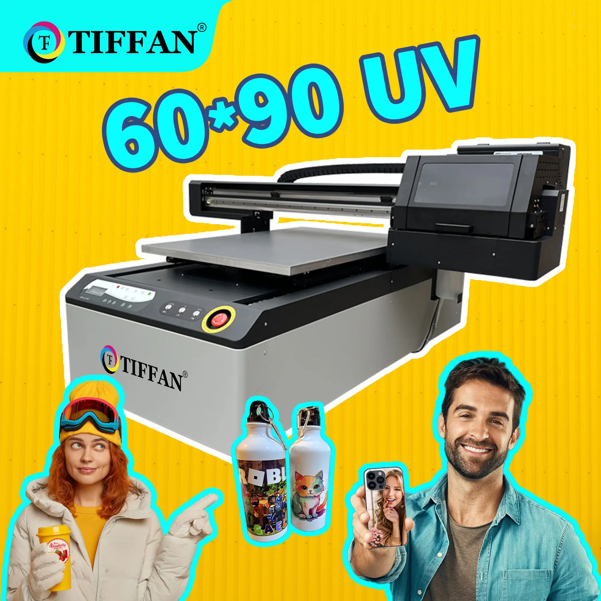 TIFFAN Maquinaria Textil Impresora Impressoras De Para Camisetas 90x60 Impressoras De Mesa De Vidro De Tinta Uv Máquina De Impressão