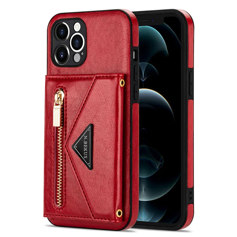 Étui en cuir de luxe pour iPhone 13 14 Pro Max étui de téléphone portable portefeuille avec support porte-cartes