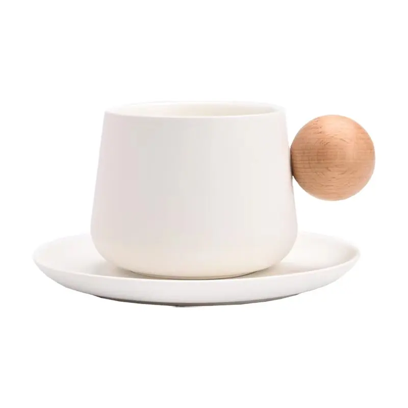 1 c03 prodotti all'ingrosso Morandi colore tazza da caffè e piattino set manico in legno macaron tazza d'acqua tazza in ceramica
