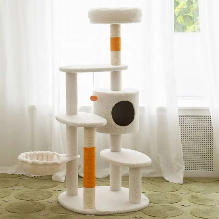 Hamak ağacı ile Sisal kedi tırmalama sütunu Pet için Modern kedi kule oyun evi ağacı