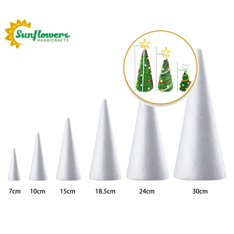 Cono blanco de poliestireno para decoración de fiesta de árbol de navidad DIY