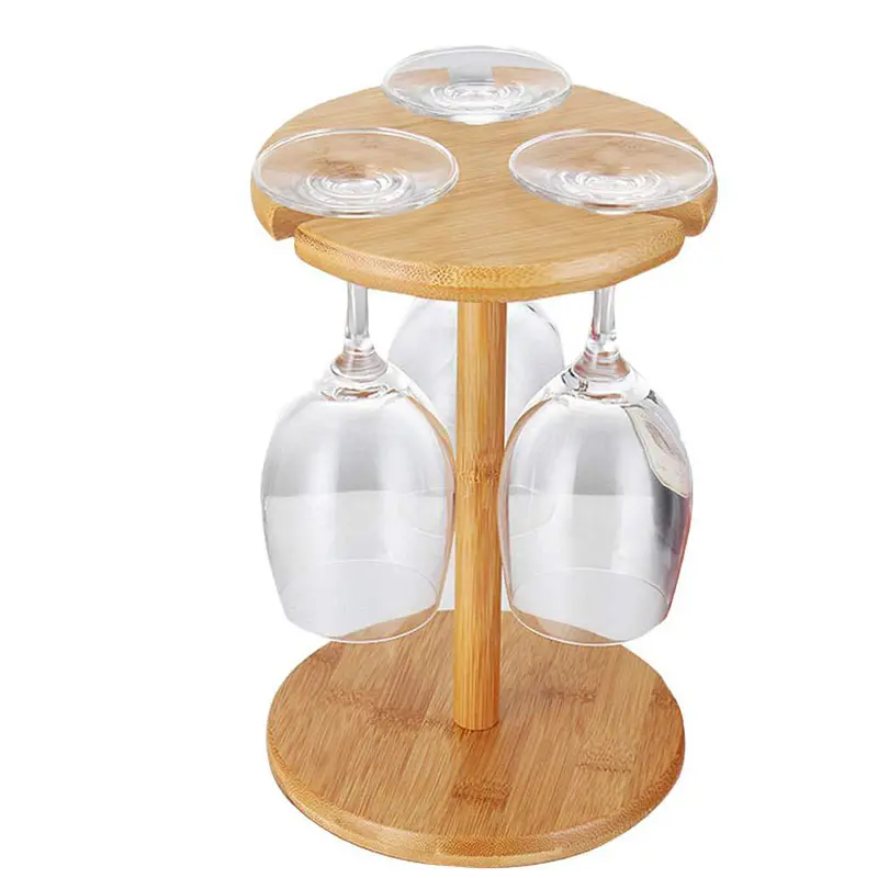 Suporte de garrafa de vidro de bambu, rack de garrafa de vinho para exibição de copo de goblet