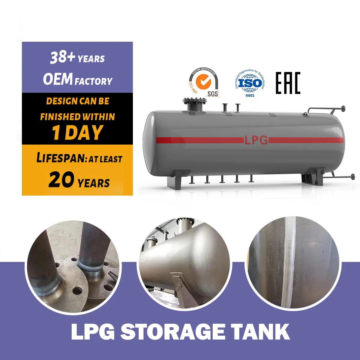 50000 Liter Pressure Vessel 25 Ton Tangki Penyimpanan LPG Gas LPG Tank untuk Nigeria