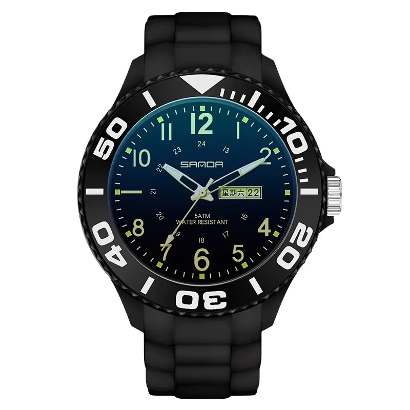 Vente chaude sanda dégradé couleur double calendrier silicone 5ATM étanche japonais mouvement à quartz montre de couple pour hommes et femmes