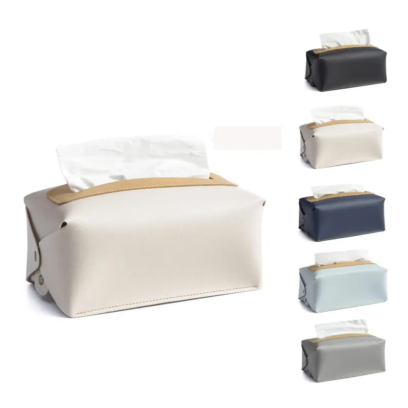 Tissue Box Cover Foldable Handkerchief Box Napkin Holder Modern PU Leather For Living Room Kitchen Desktop Tissue Boxes