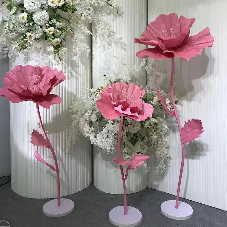E087 Flor artificial conveniente super gigante do papel do enrugamento 3D para a decoração do ornamento do fundo do evento do alameda do casamento