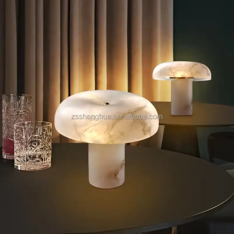 Lâmpada de mesa de mármore novo design cor estilo simples lâmpada de alabastro produto mais vendido de iluminação de mesa de cogumelo de mármore