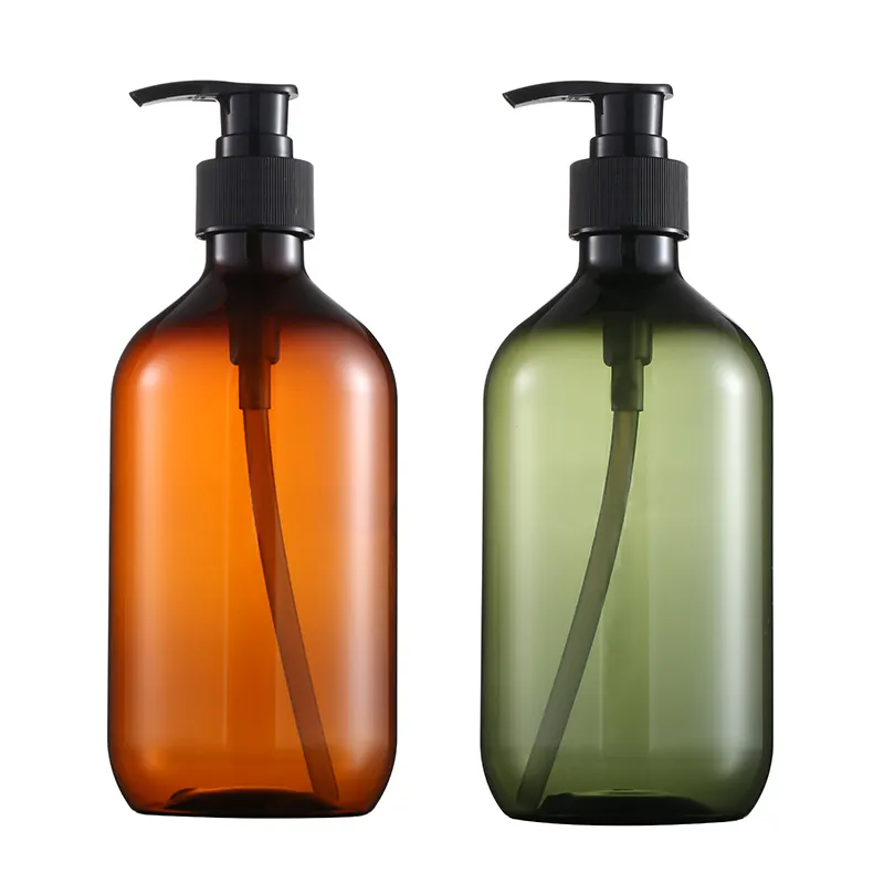 Garrafa de plástico para animais, frasco de plástico âmbar/verde/transparente 300ml 500ml, shampoo e gel de banho para lavar garrafa de cosméticos