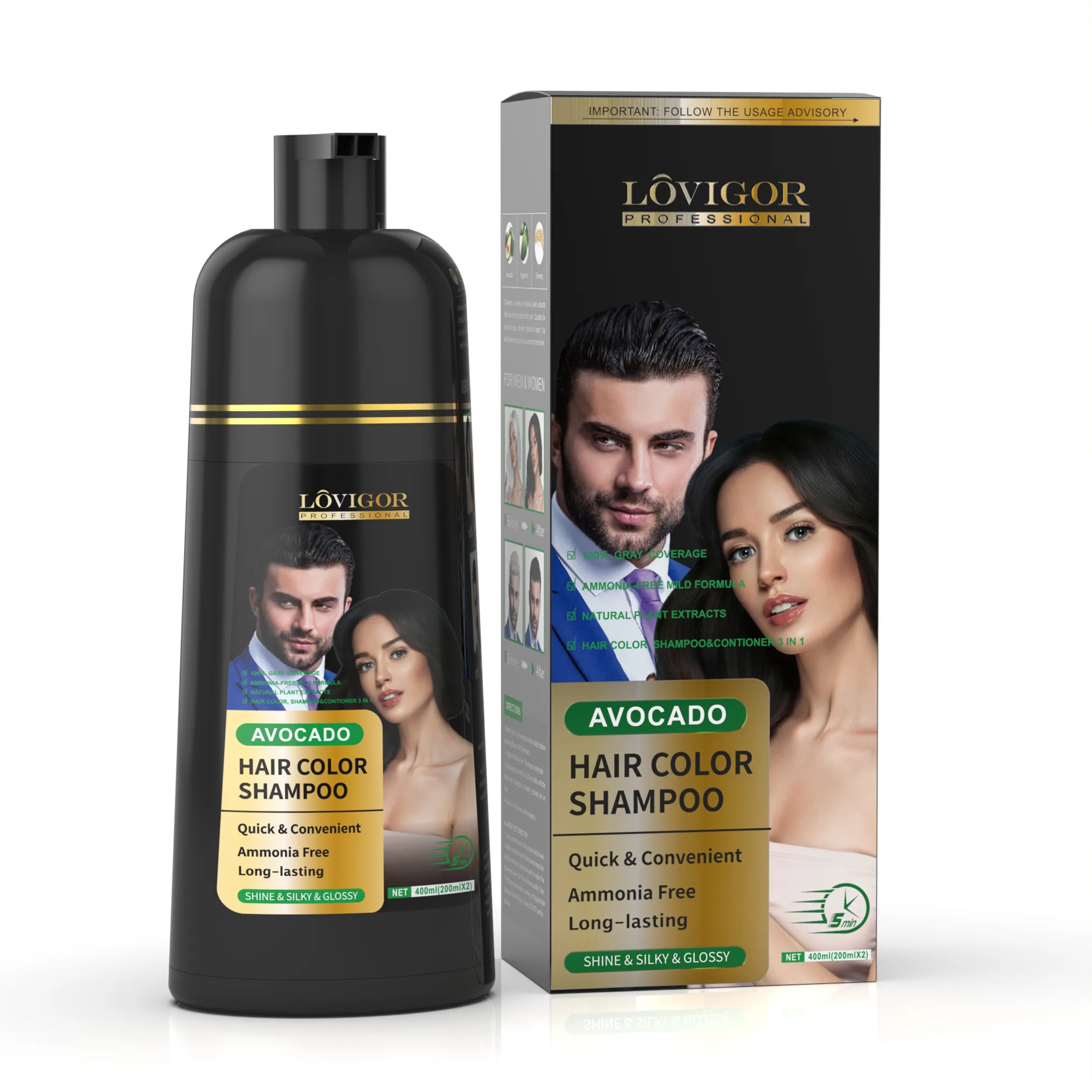 Tinte permanente para el cabello color champú negro natural Etiqueta Privada