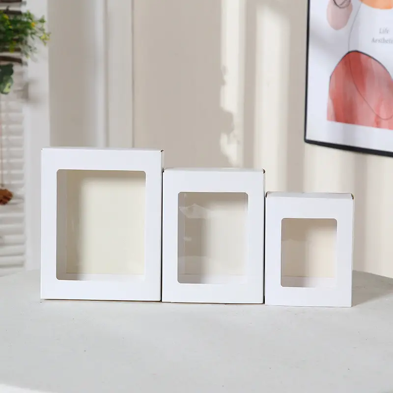 Embalagem do produto personalizado caixa branca pequena embalagem caixa de papel branco liso caixa de papelão branco com janela transparente