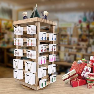 Hölzerne Arbeits platte Rotierendes Schmuck display Rotierender Schmuckst änder mit Haken 5-stufiger Schmuck organisator für Ohrring karten - Product Image 6