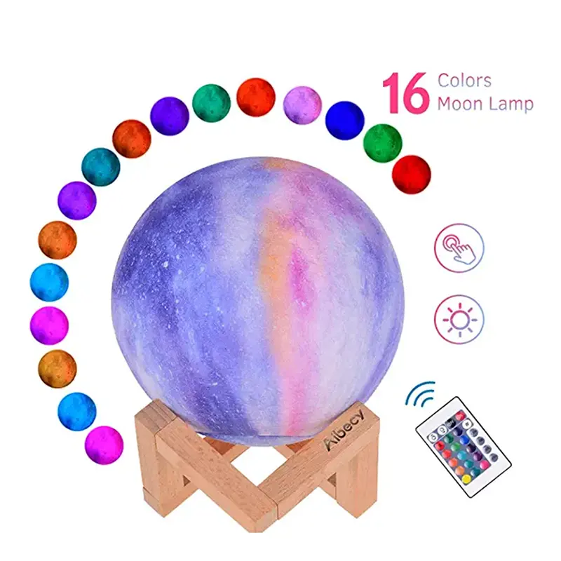 Presente romântico de entrega rápida, presente romântico de 20cm 24cm 3d, lâmpada de lua, 16 cores, luz de led starlight para amantes e crianças