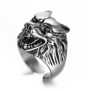 Fashion Domineering <strong>Wolf</strong> Head Ring Personality Retro Ice Field <strong>Wolf</strong> Casting Alloy Opening Adjustable Ring - Product Image 2