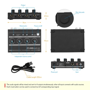 AMP-14 4-Channel <strong>Headphone</strong> Amplifier Compact Stereo <strong>Headphone</strong> Amp <strong>with</strong> <strong>RCA</strong>/6.35mm/3.5mm <strong>Input</strong> Volume Control - Product Image 4