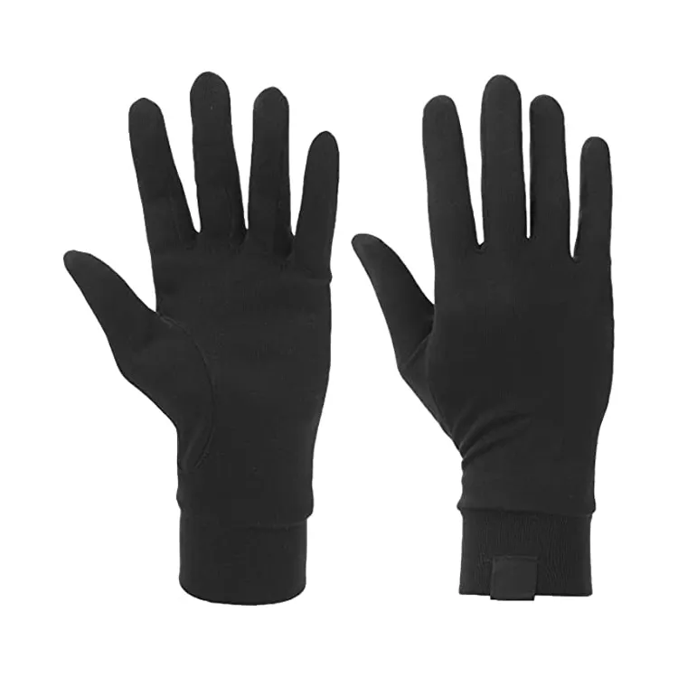 Mode étiquette personnalisée S M L Xl Xxl temps froid léger noir unisexe thermique soie gants doublures avec élastique côtes manchette